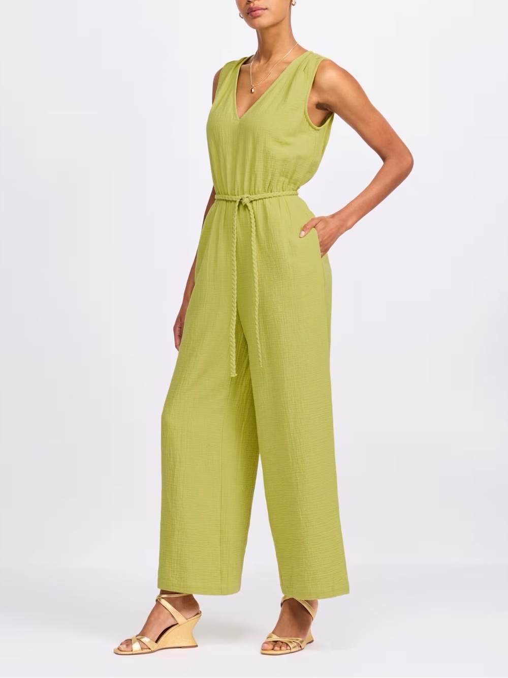 41 Hawthorn Sleeveless Gauze Jumpsuit Green (Chartreuse) Small Petite NWT